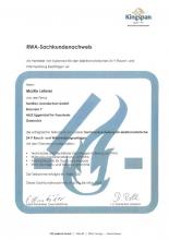 Zertifikat Kingspan RWA-Sachkundenachweis