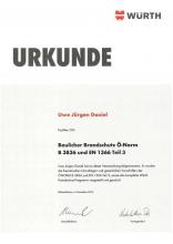 Würth Urkunde: Ö-Norm B 3836 und EN 1366 Teil 3